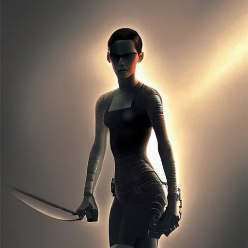 Prompt: emma watson as a cyborg in the matrix, digital art, detailed, painting, fantasy, sci fi, by ilya kuvshinov