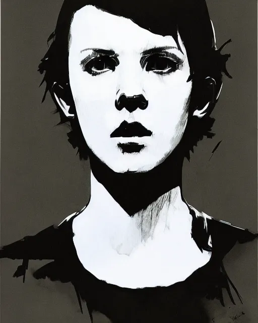 Image similar to portrait of millie bobby brown by yoji shinkawa, dark lighting