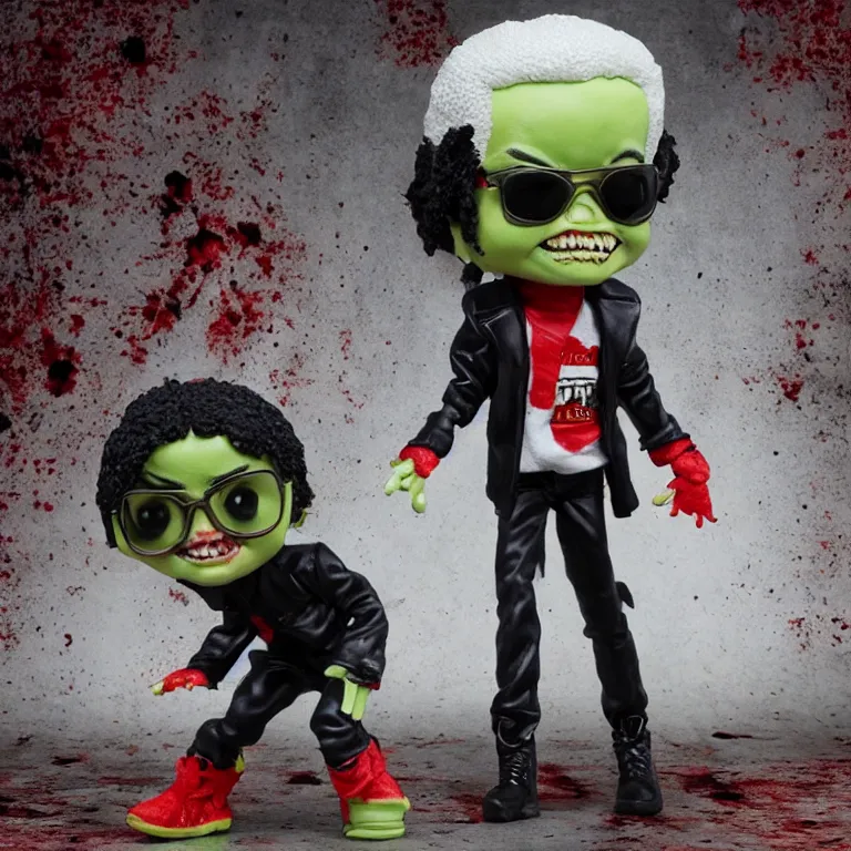 Image similar to michael jackson thriller extremely cute toy statue, pop figure, dance pose, zombie, hdr, sideshow collectibles, high detail,