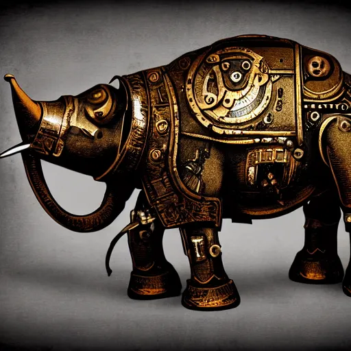 Prompt: a steampunk robotic elephant, dark background, super - detailed,