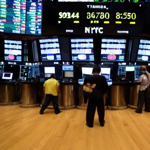 Image similar to pacman trading on the floor of the new york stock exchange, hd photo, circa 2 0 0 8