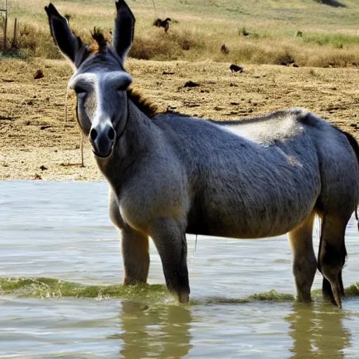 Image similar to a donkey and a piranha hybrid, pironkey, equine - fish