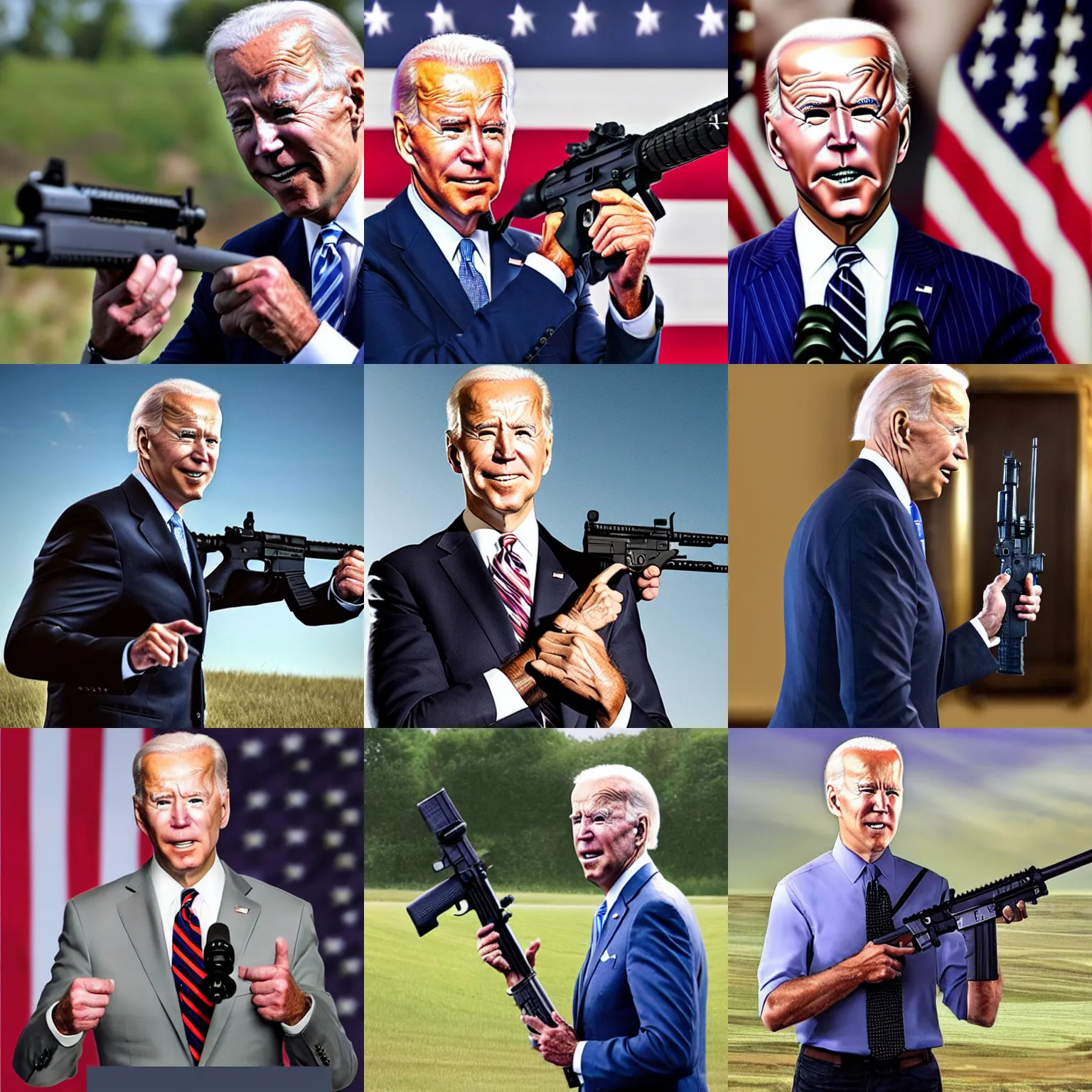 Prompt: ultra realistic photo of joe biden holding an ar - 1 5, film, perfect face,