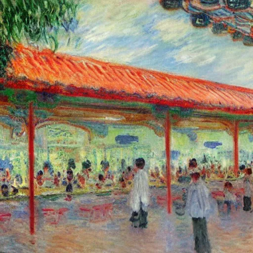 Prompt: a hawker centre painted by claude monet