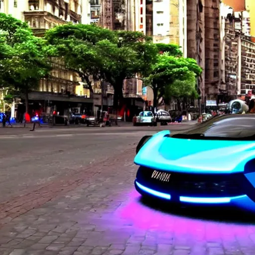 Image similar to Buenos Aires Argentina, futuristic cars in the street, holograms in the street, detailed, hd