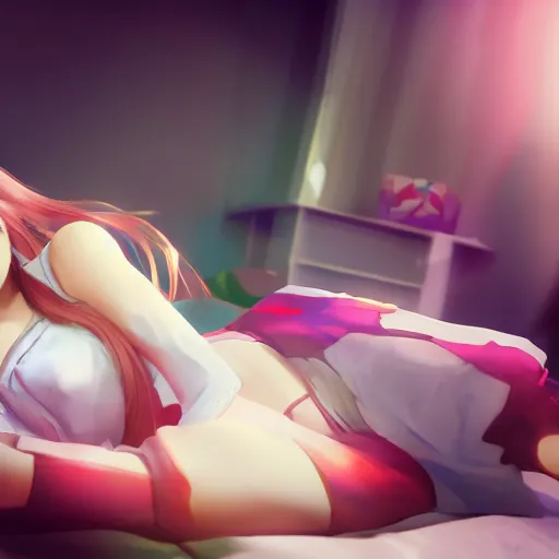 Prompt: advanced 3 d render digital anime art!!, gamer girl in bedroom
