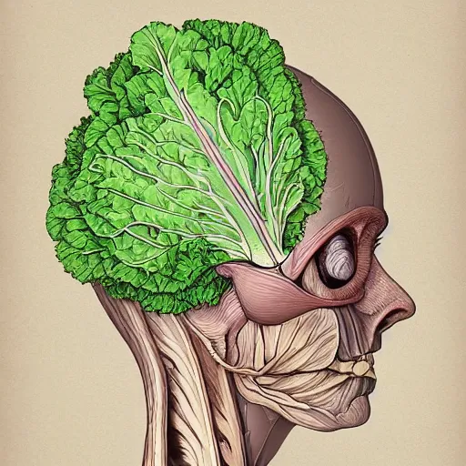 Image similar to the anatomy of a head of lettuce that looks like a pretty woman, an ultrafine detailed painting by james jean, intricate linework, full color, studio ghibli, behance contest winner, vanitas, angular, altermodern, unreal engine