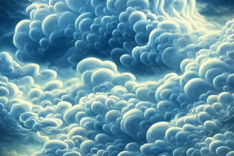 Image similar to a huge flock of many elaborate intricate smooth sculptural whirling elegant clouds puffy filigreed twisting turning cloud sculptures, tornadoes, art nouveau underwater environment, soothing, crepuscular, award winning art, epic dreamlike fantasy landscape, ultra realistic,