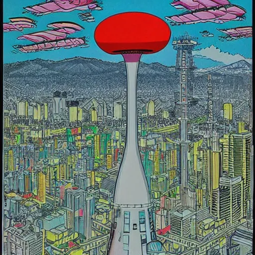 Image similar to nuclear mushroom in Tokyo by Toshio Saeki high detailed, bird's-eye view