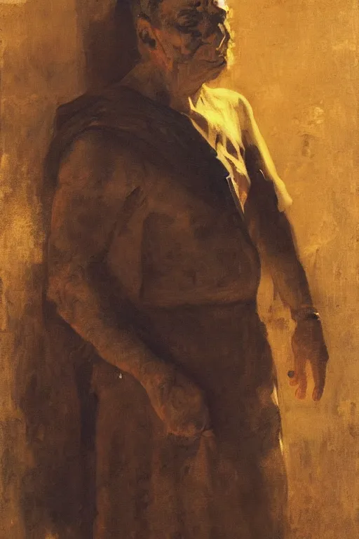 Prompt: hero portrait of a vince mcmahon in old egypt. masterpiece, dramatic light and shadow, saturated colors, ciaroscuro. painted by anders zorn