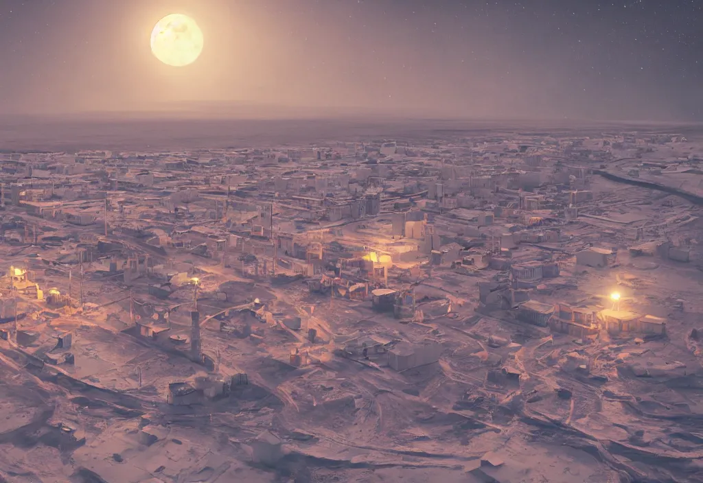 Image similar to accidentally wes anderson award - winning photograph of a moon norilsk russian lunar city, art by greg rutkowsky, trending on artstation, cinematic lighting, filmic grain, detailed, 4 k