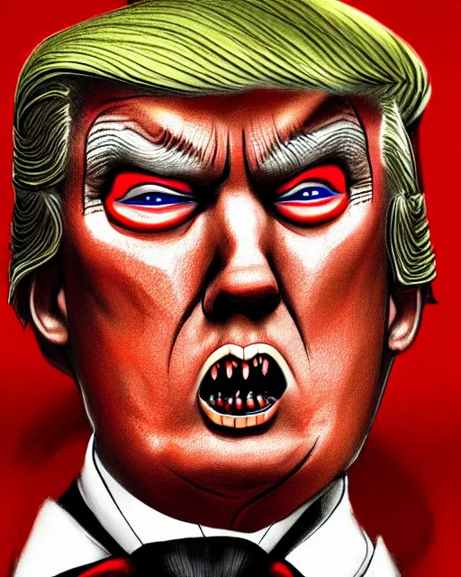 Image similar to dracula donald trump, character portrait, close up, concept art, intricate details, highly detailed in the style of otto dix