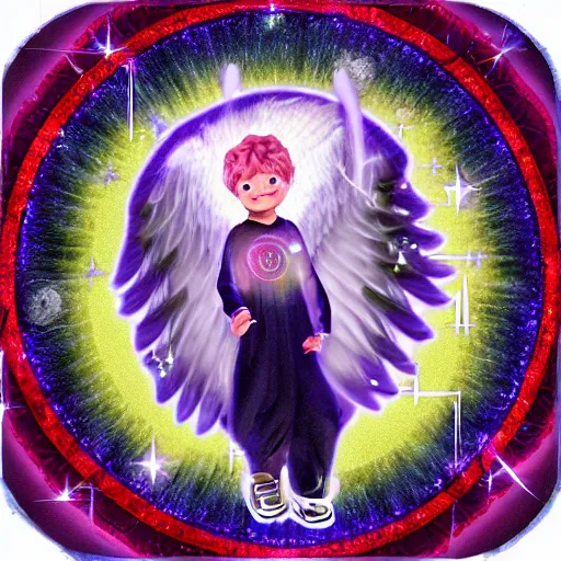 Image similar to an angel in teen clothes, fusing in the middle