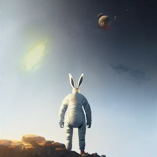 Image similar to 🐇👨‍🚀, digital Art,hyperrealist, artstation, greg rutkowski