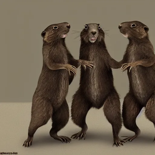 Prompt: three groundhogs dancing together,artstation