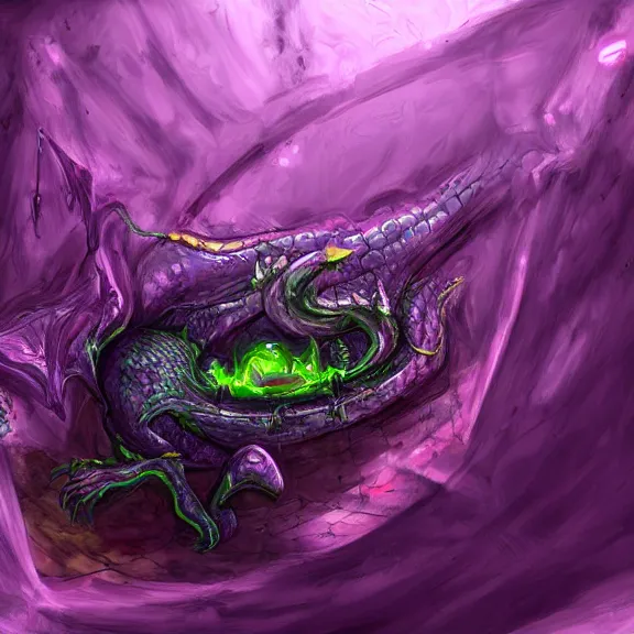 Image similar to inside a cavernous stomach, the walls purple and pulsing, acid pooling inside, acid melting and digesting a small dragon, food pov, micro pov, prey pov, vore, digital art, pov furry art, anthro art, furry, warframe art, high quality, 8k 3D realistic, macro art, micro art, Furaffinity, Deviantart, Eka's Portal, G6