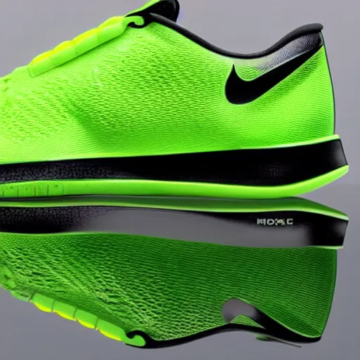 Image similar to a neon green nike shoe, back view, official product photo