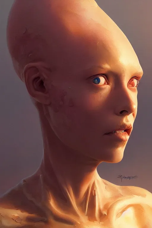 Image similar to female robot pregnant, portrait, dystopian, digital painting, sculpted in zbrush, artstation, concept art, sharp focus, illustration, chiaroscuro lighting, golden ratio, rule of thirds, by artgerm greg rutkowski wlop simon stalenhag, unreal engine 5, metahumans