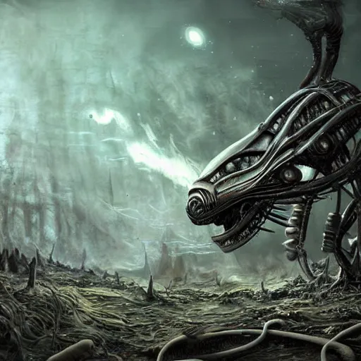 Prompt: alien creature looking for signs of life on earth, post apocalyptic, extreme detail, deviant art, dystopian,