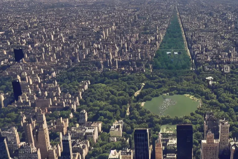 Prompt: Black hole over central park, recovered footage, cinematic, VFX