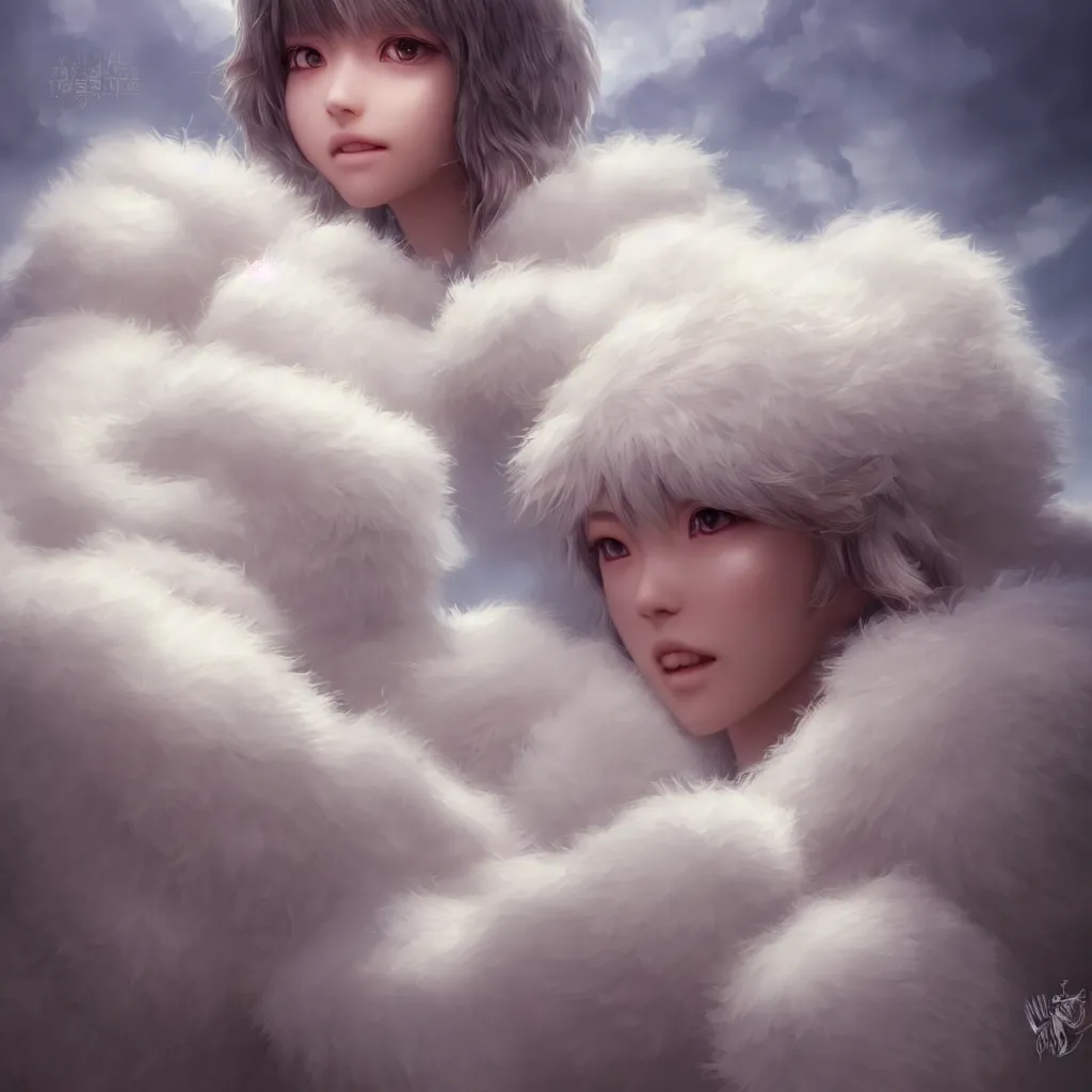 Image similar to white fluffy cloud, realistic 4 k octane cycles beautifully detailed render, 4 k, deep focus, intricate, elegant, highly detailed, photorealistic rendering, sharp focus, illustration, hearthstone, art by artgerm, hayao miyazaki