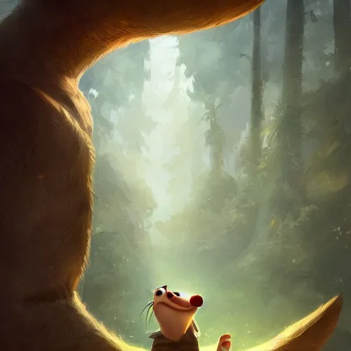 Prompt: A big nosed cartoon weasel ,cinematic lighting, well done,award winning, beautiful painting by rossdraws and greg rutkowski,ambient art,looney tunes,detailed