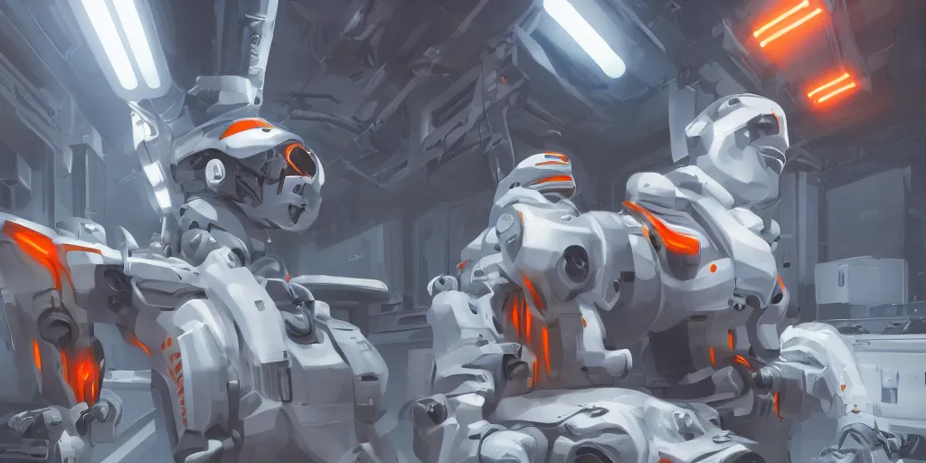 Image similar to parallax white - orange robocowboy in datacenter server room artstation