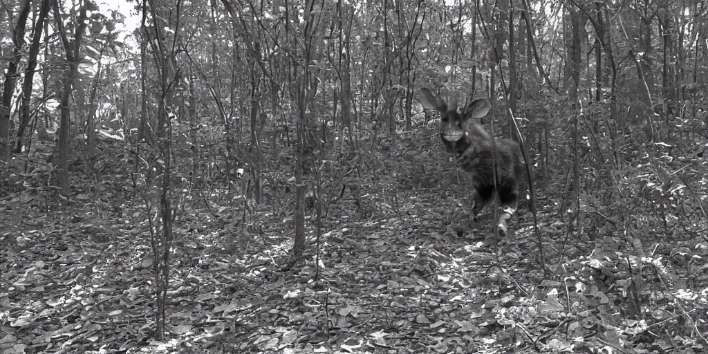 Image similar to chuck e cheese trail cam footage, greyscale
