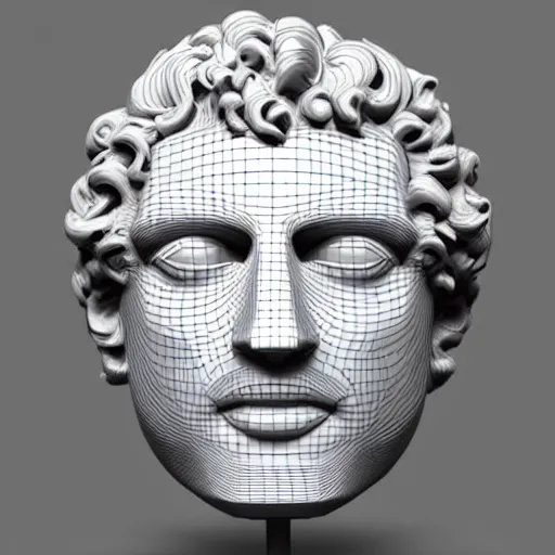 Image similar to 3 d renaissance statue head, mix with neon art, highly detailed