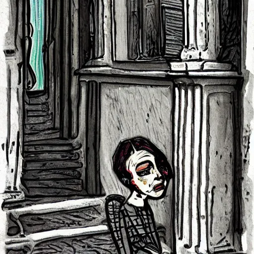 Image similar to very sad person in turin, italy, stylized painting