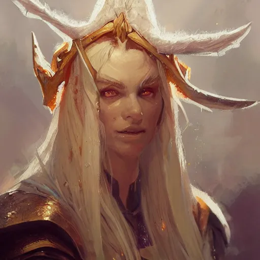 Prompt: a head - on detailed oil portrait of a distinguished elf woman wearing a white hood, long blonde hairs and bright irises, by greg rutkowski, trending on artstation, dungeon and dragons art, l critical role