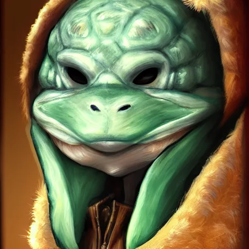 Prompt: anthropomorphic turtle humanoid, carapace, wlop, blizzard, winter, night, furs, fantasy