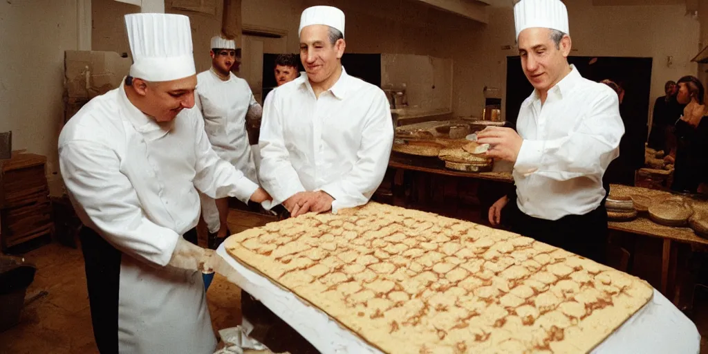 Prompt: portrait of Benjamin Netanyahu baking a wedding cake