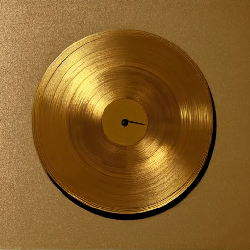 Prompt: a golden record on a black desk,