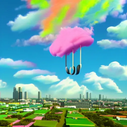 colorful clouds made out of cotton candy floating