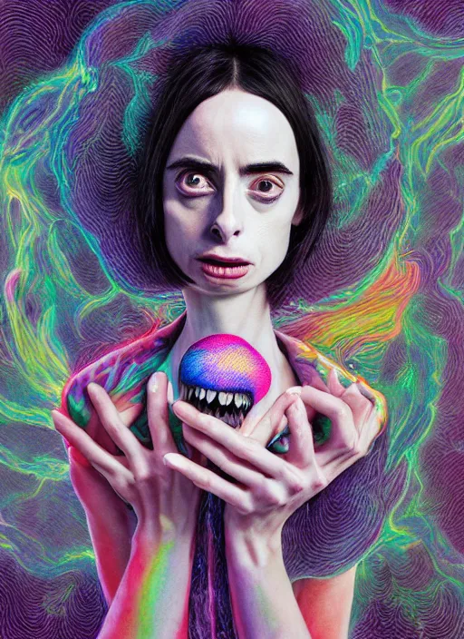 Prompt: hyper detailed 3d render like a chiaroscuro - kawaii portrait (astronaut queen, suit, chrome skeksis, porcelain forcefield, looks like Krysten Ritter) seen Eating of the Strangling network of charcoal aerochrome watercolor and milky Fruit and His delicate Hands hold gossamer polyp nun bring iridescent fungal flowers