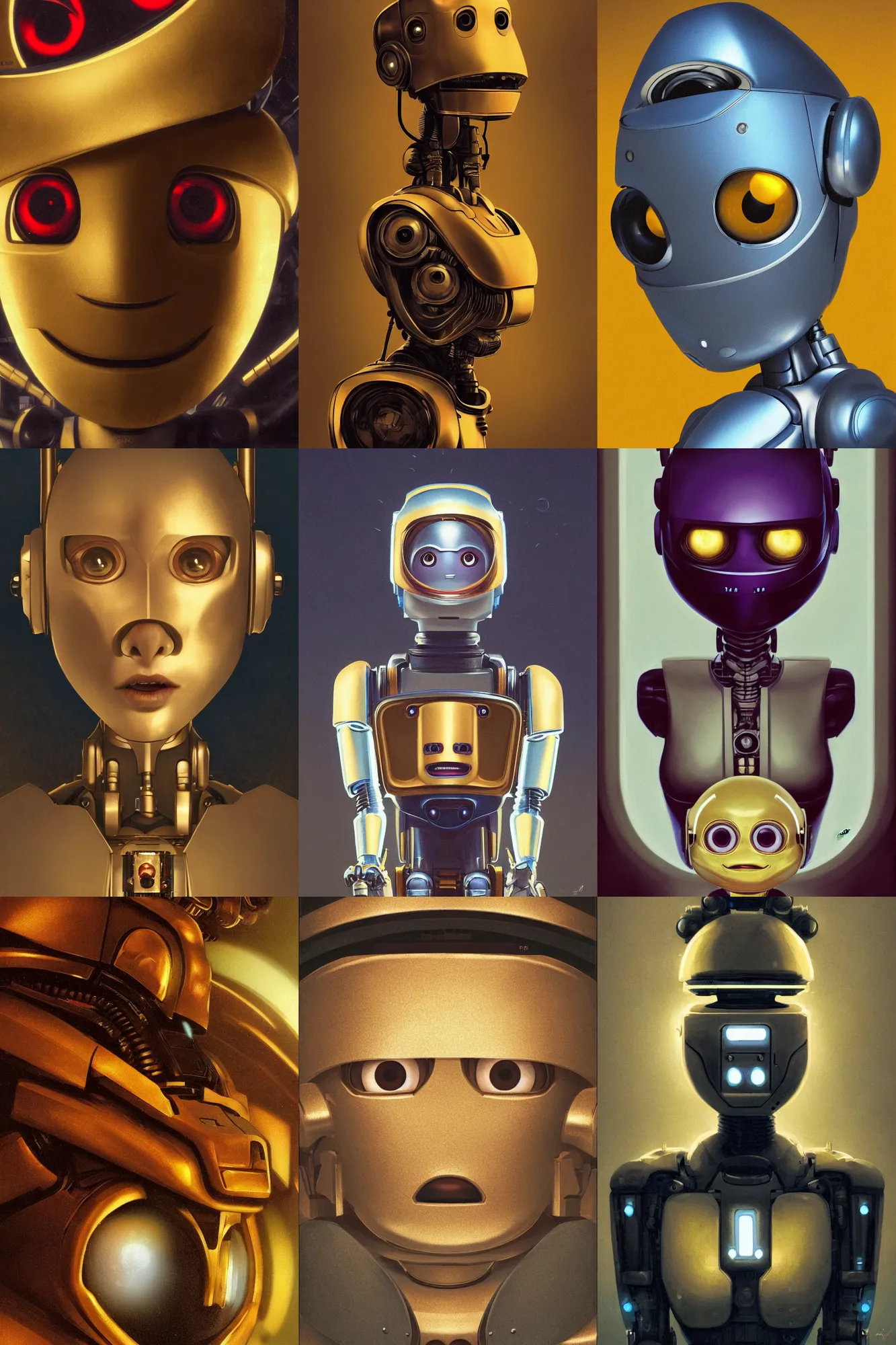 Prompt: a close-up portrait of a cute robot, dramatic backlighting, autochrome, high contrast, golden ratio, mad monster party film, stop motion character, pixar and disney, highly detailed, sharp focus, digital painting, concept art, illustration, trending on artstation, art by greg rutkowski and greg hildebrandt, composition by alphonse mucha