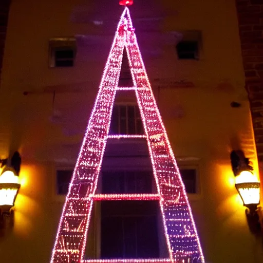 Image similar to a guillotine with christmas lights