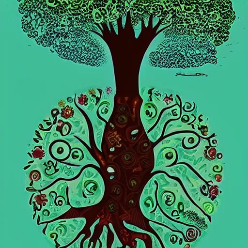 Image similar to The tree of life, top image of all time on /r/Illustration subreddit