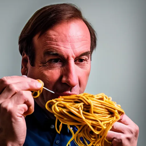 Prompt: saul goodman eating spaghetti, ( sony a 7 r iv, symmetric balance, polarizing filter, photolab, lightroom, 4 k, dolby vision, photography awardm, voque, perfect face )