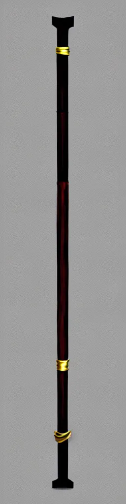 Prompt: picture of a single wooden long straight thin ninja fighting staff, black, weapon, highlight, sci - fi, fantasy, dnd, close shot, bright uniform background, award winning