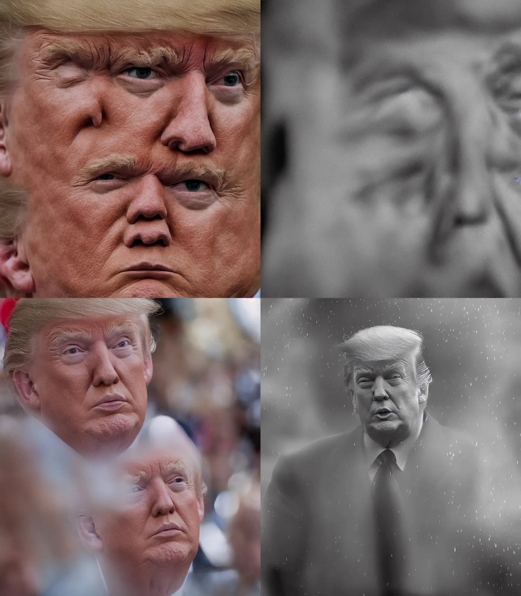 Prompt: 4K HD, high detail telephoto photograph, shallow depth of field : (subject= Doanld Trump + subject detail= exagerated body features, high detailed light refraction , high level texture render)