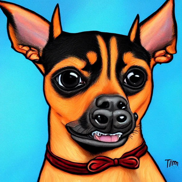 Image similar to painting of a min pin dog by tim shumate