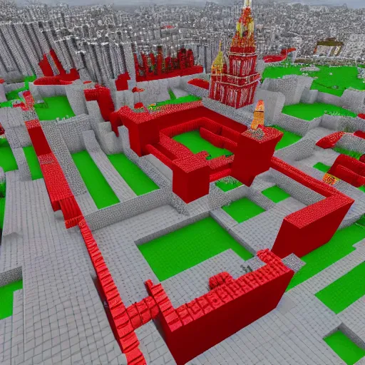 Prompt: red square in moscow in minecraft game