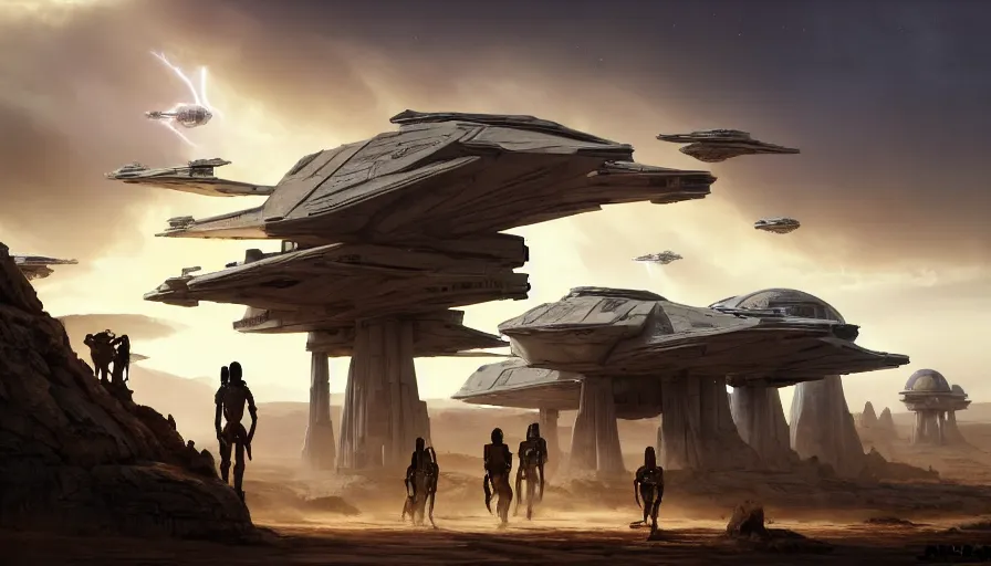 Image similar to star wars vehicle driving through madagascar with baobabs trees, tribe members chasing for an attach, action scene, an epic fantasy, artgerm and greg rutkowski and alphonse mucha, an epic fantasy, volumetric light, detailed, establishing shot, an epic fantasy, cinematic, photorealistic, ultrarealistic, trending on art station, octane render, midsommar