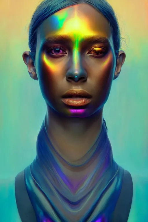 Image similar to 👾👗🛸🌈🧛🏾♀, phantom, dreary, dramatic, fluid, iridescent, golden ratio, artstation, moebius + loish + wlop, hd, oil painting, hyper realistic,