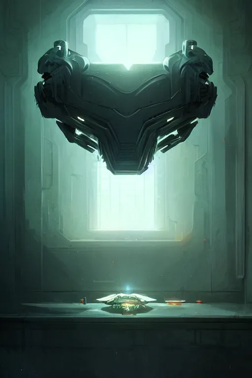 Image similar to professional concept art portrait of a ominous floating robotic terrifying!! species thing in a dark room by artgerm and greg rutkowski. an intricate, elegant, highly detailed digital painting, concept art, smooth, sharp focus, illustration, in the style of cam sykes.