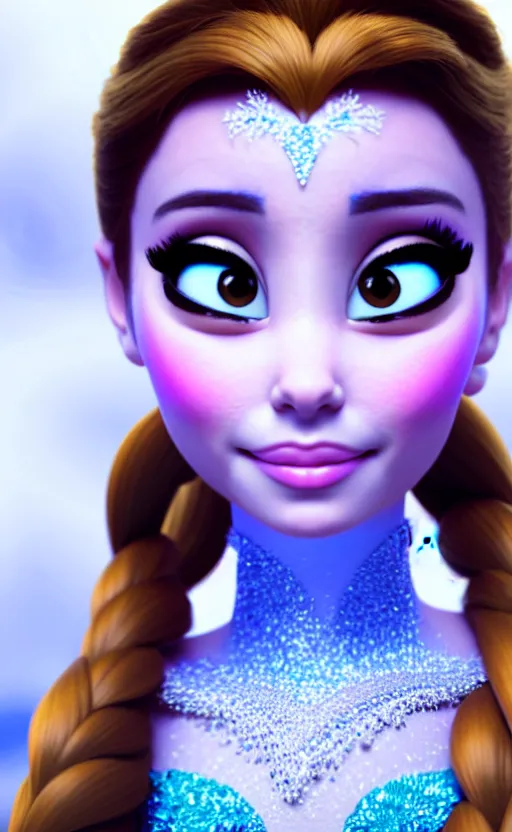 Image similar to ariana grande as elsa from frozen dreamlike with jewelry, character art, hyper detailed, 8 k realistic cryengine, dof, trending on artstation, digital art