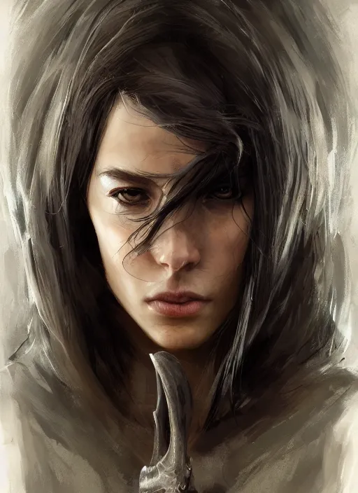 Prompt: a professional photographic portrait of a beautiful young female, partially clothed in battle armor, olive skin, long dark hair, beautiful bone structure, symmetrical facial features, intricate, elegant, digital painting, concept art, smooth, sharp focus, illustration, beautifully framed, from Metal Gear, by Ruan Jia and Mandy Jurgens and Artgerm and William-Adolphe Bouguerea