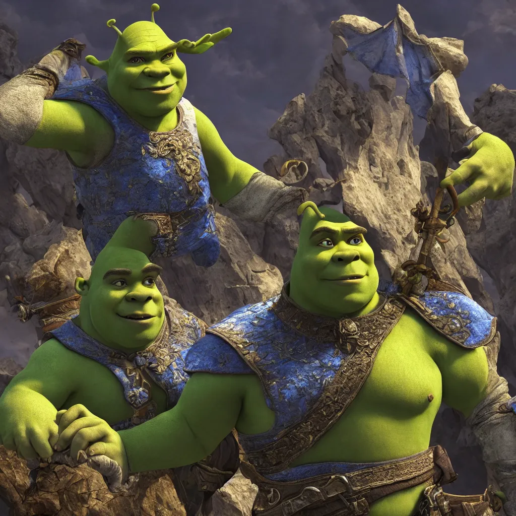Prompt: Shrek as Aymeric de Borel. videogame render. fantasy portrait. 8k. high resolution. exquisite. extremely detailed.